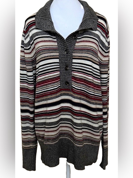 Eddie Bauer Sweaters - EDDIE BAUER Women’s XL Striped Collared Button Neck Knit Pullover Sweater